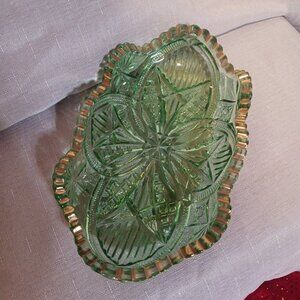 Vintage EAPG Green Glass Relish Dish